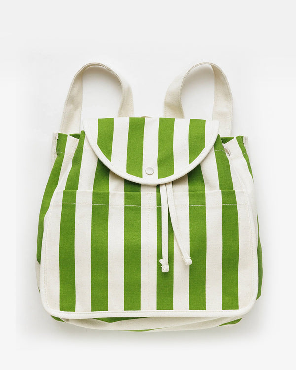 Baggu Drawstring Backpack in Green Awning Stripe